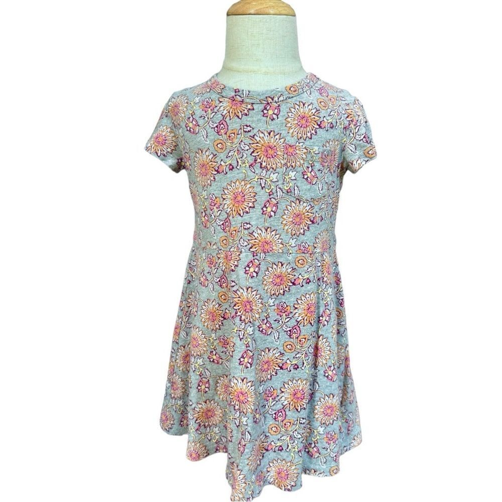 Gap Kids Girls Short Sleeve Gray Floral Print Lightweight Pocket Dress. XS. 4-5.